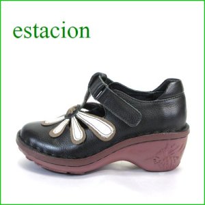 画像1: エスタシオン靴 estacion et072bla　ブラック　【ワクワク元気。。エスタシオン靴・・・・カラフル・・可愛い！花花 ヒールアップ】