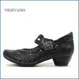 ビジェバノ パンプス  vigevano 　vg7025bl　ブラック 　【靴職人手作りの１足・・小意気なパンチング素材・　vigevano ベルトパンプス】
