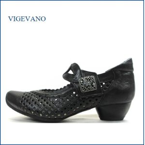 画像1: ビジェバノ パンプス  vigevano 　vg7025bl　ブラック 　【靴職人手作りの１足・・小意気なパンチング素材・　vigevano ベルトパンプス】