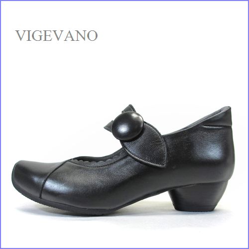 ビジェバノ パンプス  vigevano  vg7002bl　ブラック　【靴職人手作りのシューズ・ビジェバノ 靴  オシャレくるみボタンのベルトパンプス】