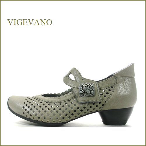 VIGENOVA ビジェバノ　vg7025dgy　ダークグレイ　【靴職人手作りの１足・・小意気なパンチング素材・　vigevano ベルトパンプス】