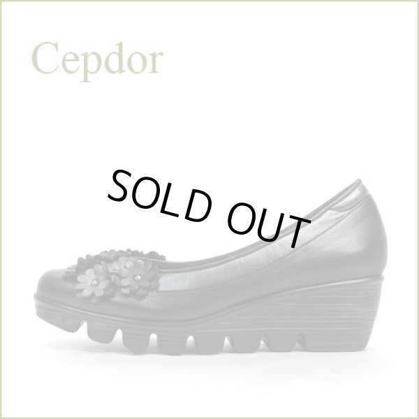 画像1: Cepdor  セプドール  cp1754bl　ブラック　【フィットする踏まずクッション・・曲がる厚底ソール・・CEPDOR・・かわいいお花のパンプス】 (1)