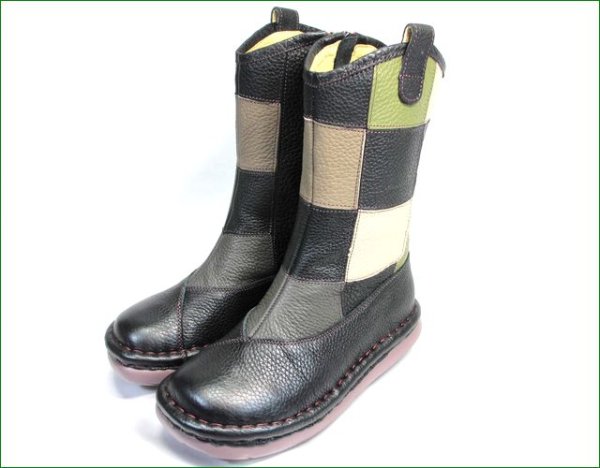 画像9: エスタシオン靴 estacion et254bl  ブラックマルチ　【初登場の長さ！！市松模様と新鮮色達！ エスタシオン・・かわいいハーフブーツ】 (9)