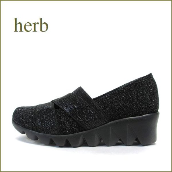画像1: herb靴 ハーブ hb8028bl ブラック 【ブラックビーズでアピールしましょ。新鮮素材でかわいい　herb靴 厚底パンプス】 (1)