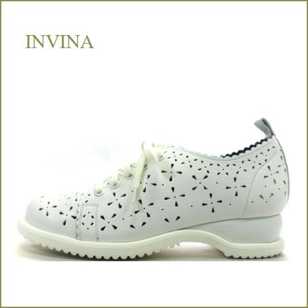 画像1: INVINA　インビナ iv2460wt 　ホワイト　【リラックス効果のインソール・可愛いお花のパンチング。INVINA　レースアップマニッシュ】 (1)