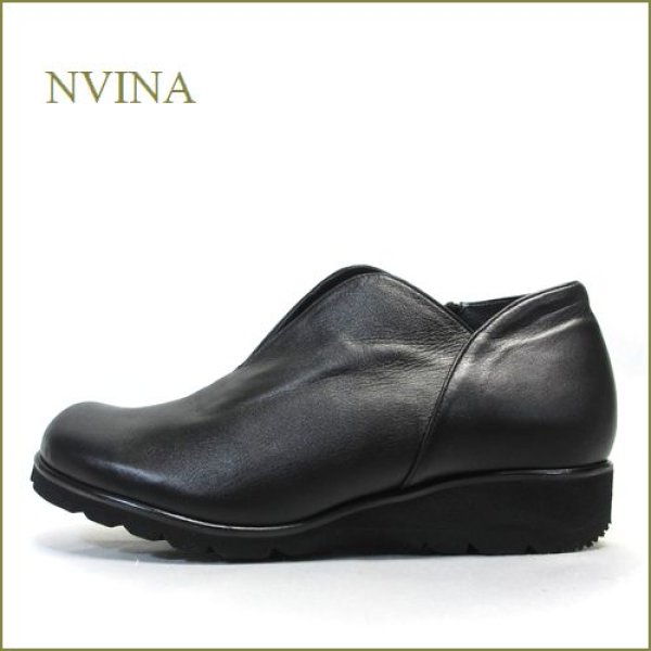 画像1: NVINA　エヌビナ　nv7872bl ブラック 【可愛い丸さのオブリック・・シンプルで決めよう。。nvina ・センターゴア・スリッポン】 (1)